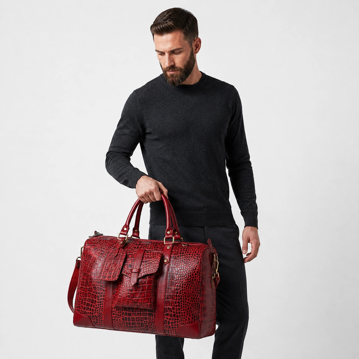 Scarlet Croco Voyager Duffle Bag - Crimson Red
