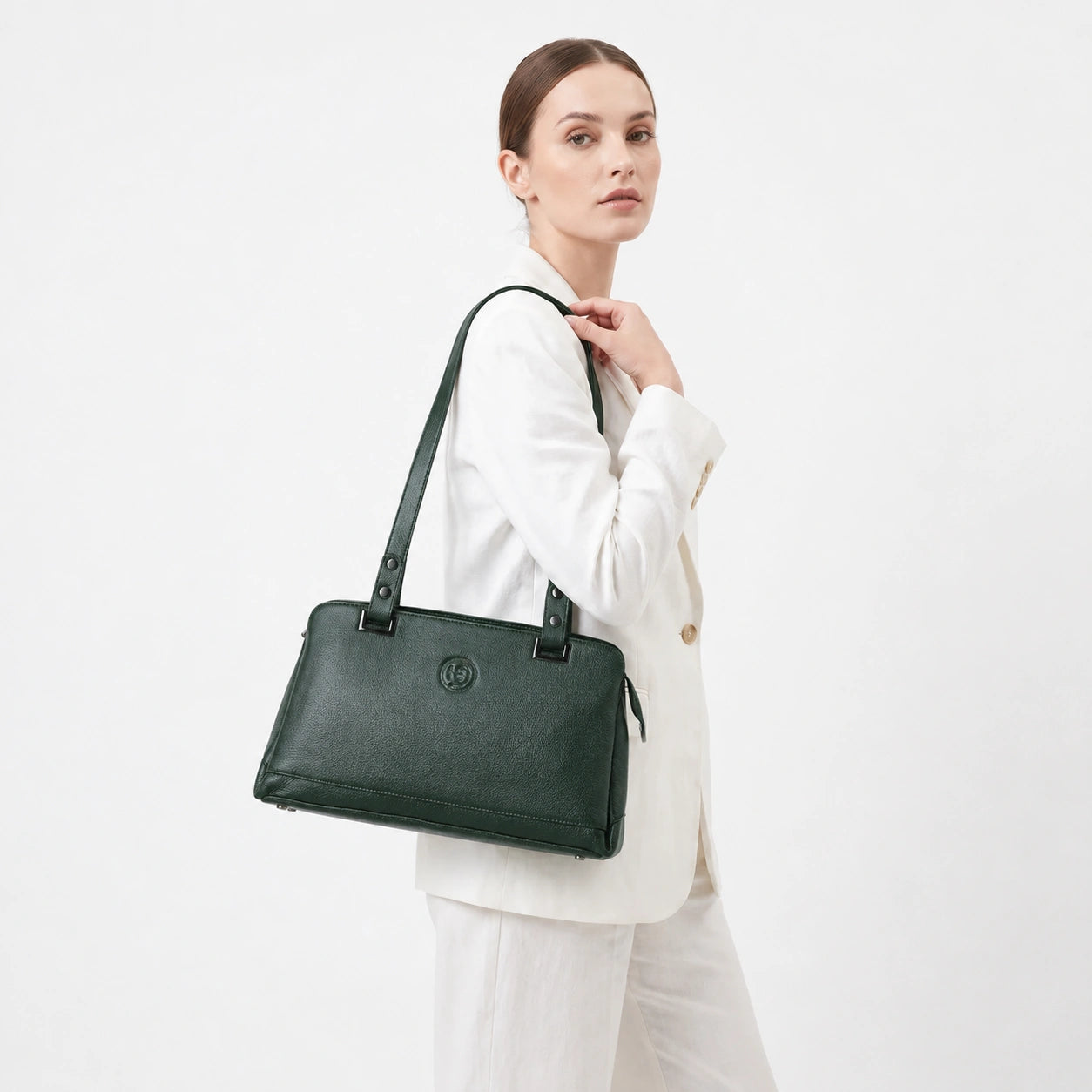 Elena Leather Shoulder Bag - Forest Green