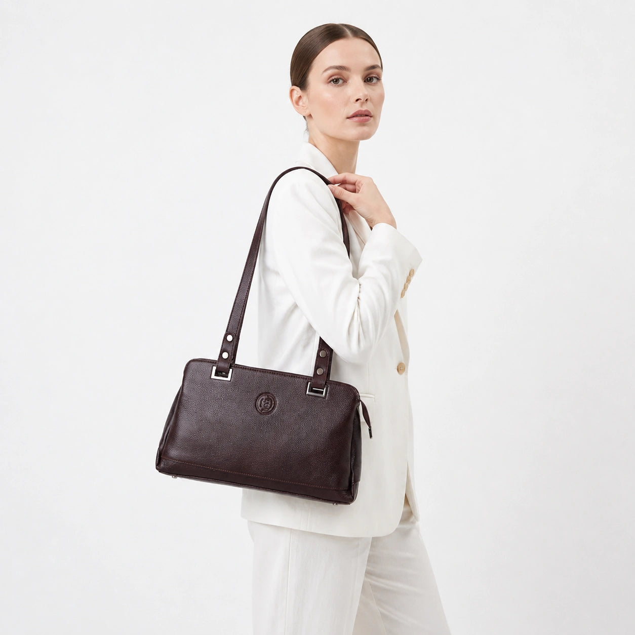 Elena Leather Shoulder Bag - Espresso Brown
