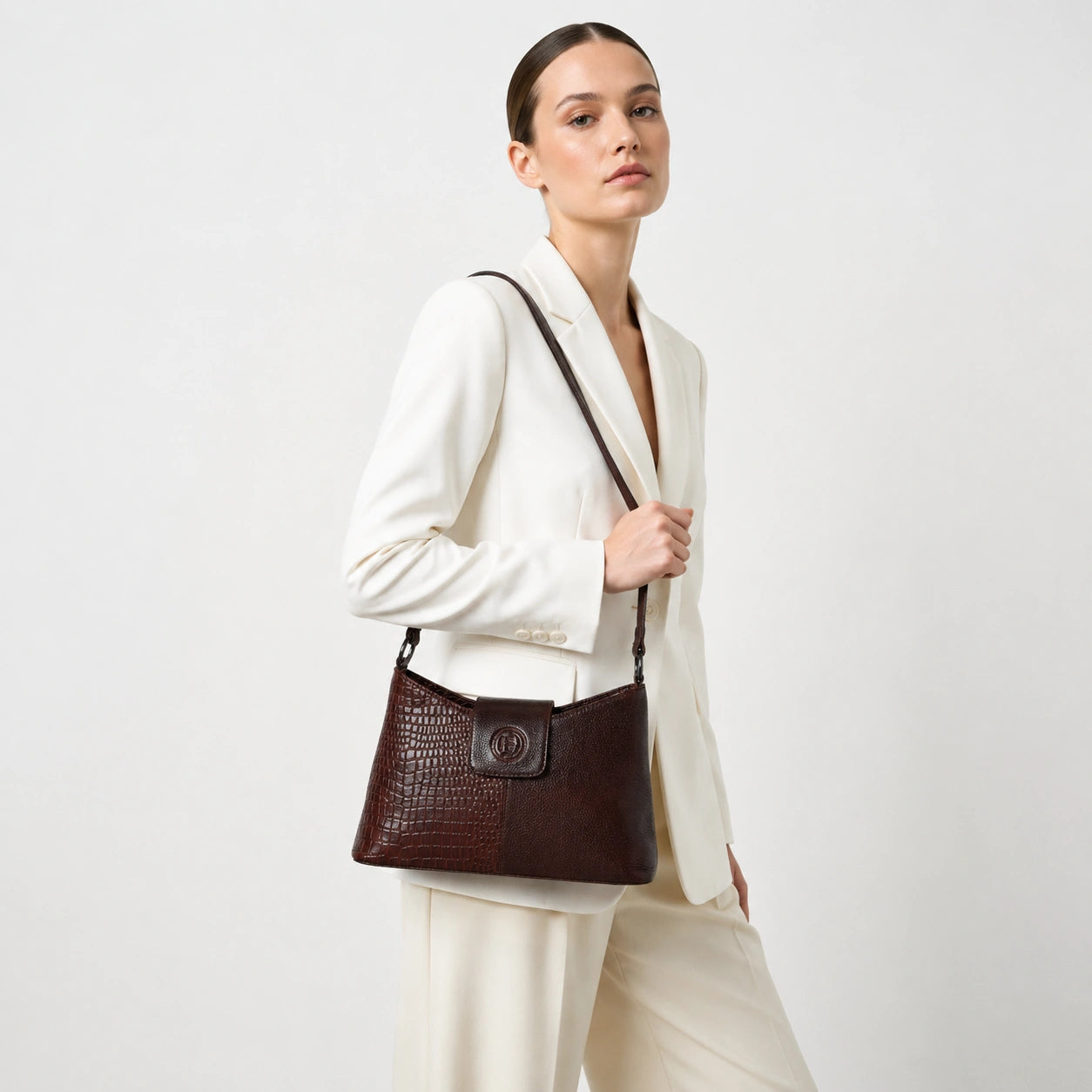 Luna Croco Full Grain Leather Shoulder Bag – Maroon Colour
