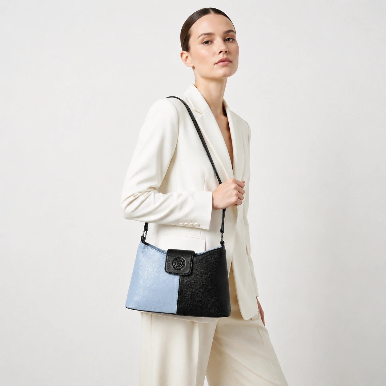 Luna Duo Leather Shoulder Bag - Midnight Blue & Black
