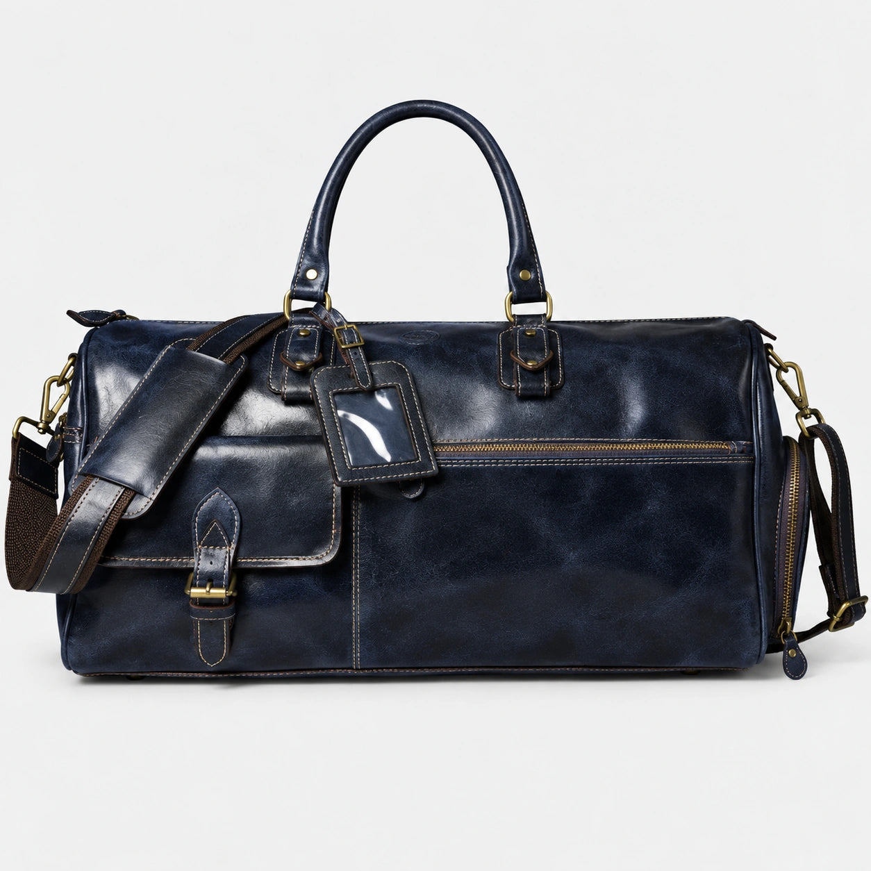 The Odyssey Leather Travel Duffle - Navy blue