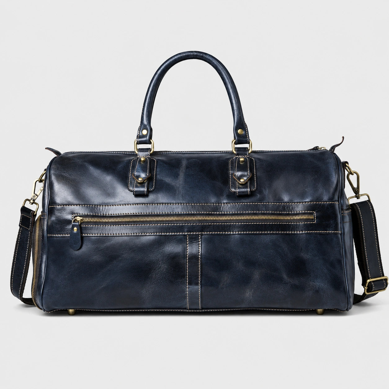 The Odyssey Leather Travel Duffle - Navy blue