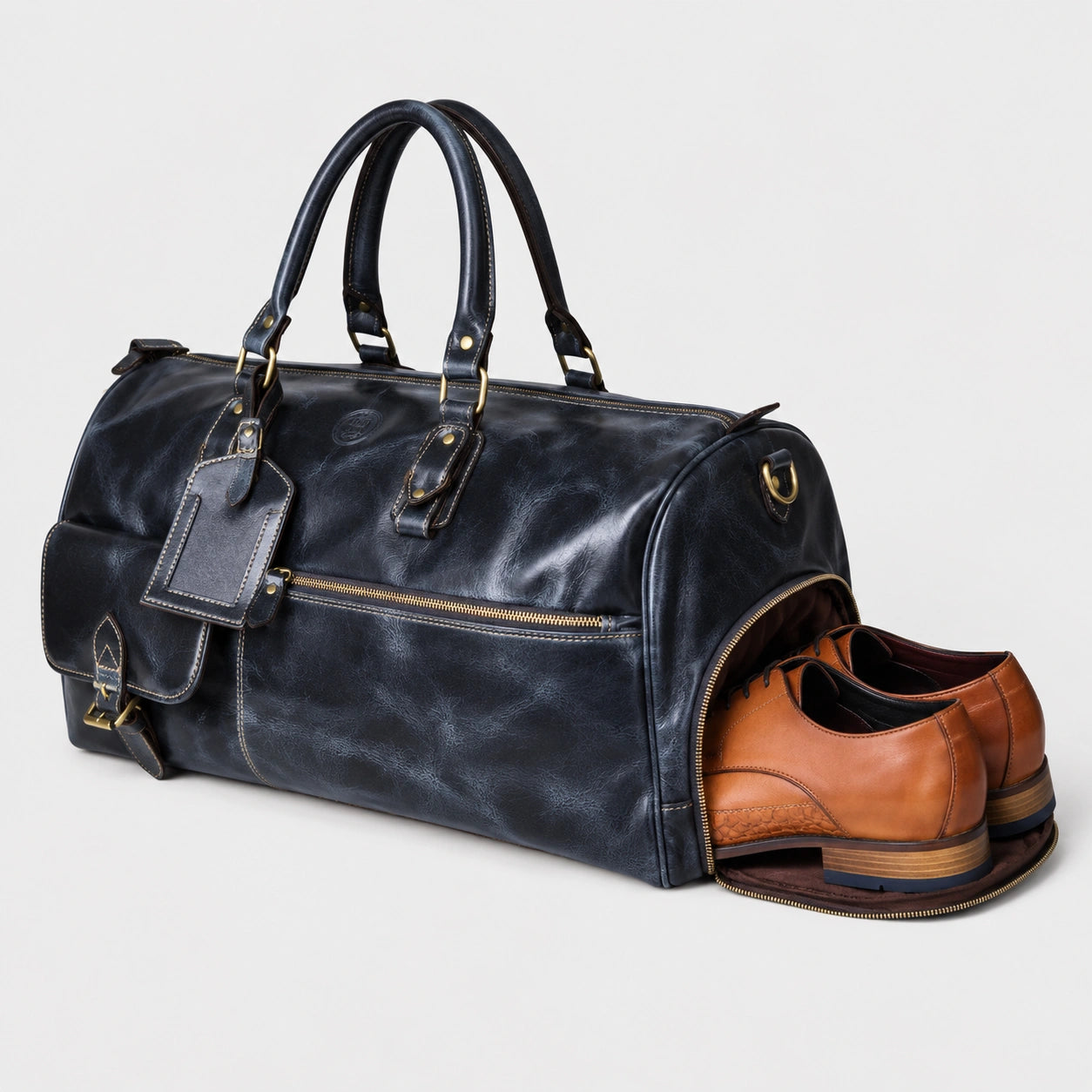 The Odyssey Leather Travel Duffle - Navy blue