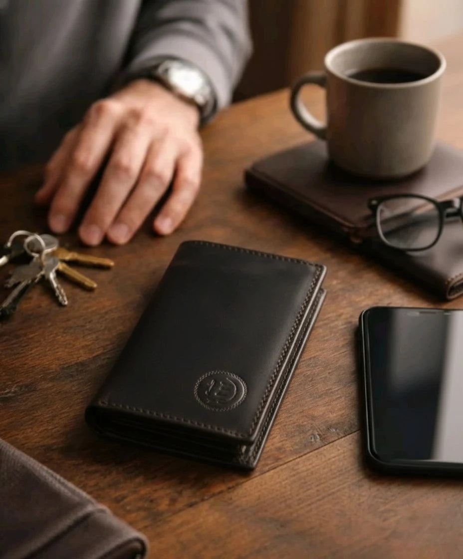 Midnight Luxe Vertical Bifold Wallet - Dark Brown