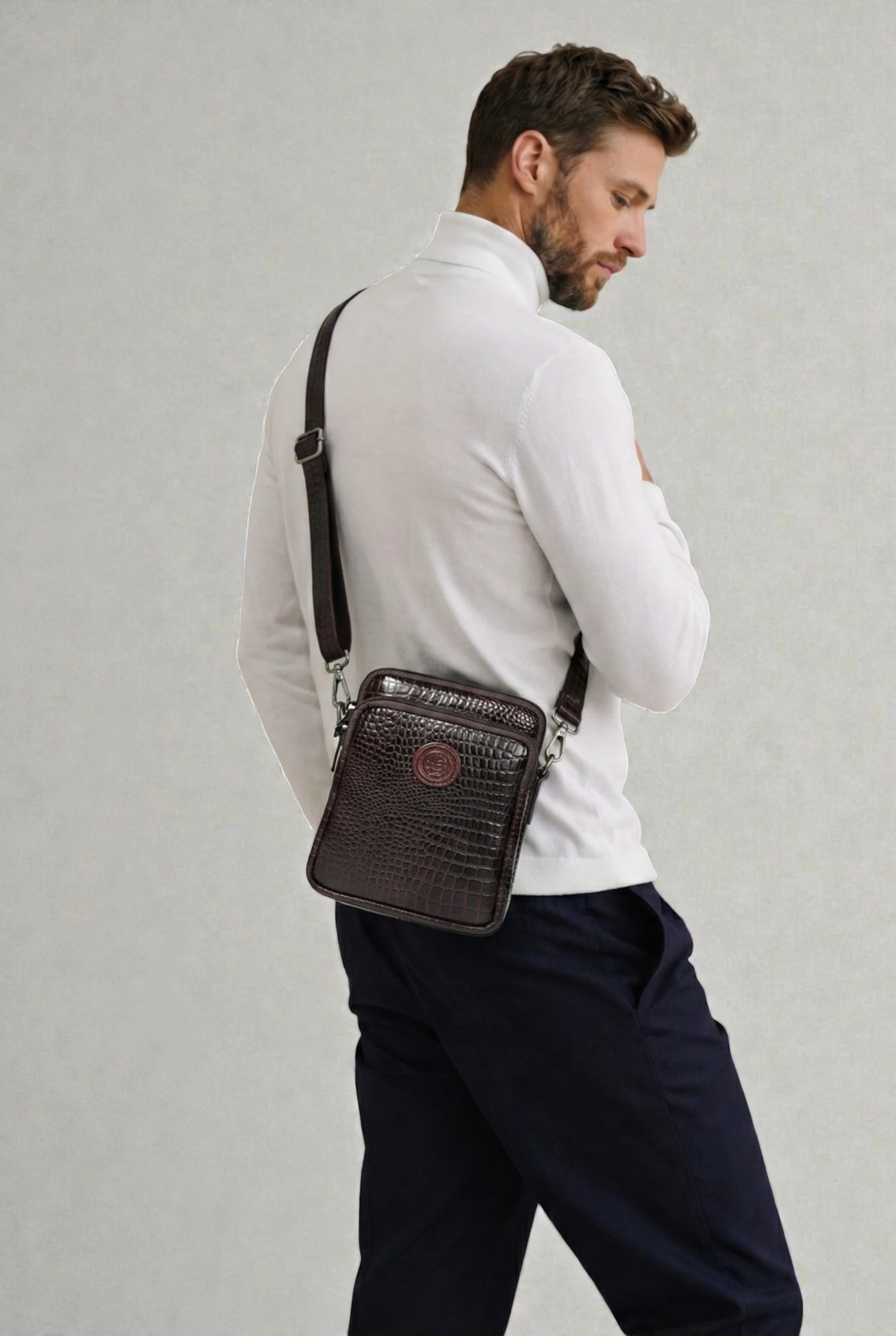 Croc Luxe Leather Sling Bag - Maroon colour