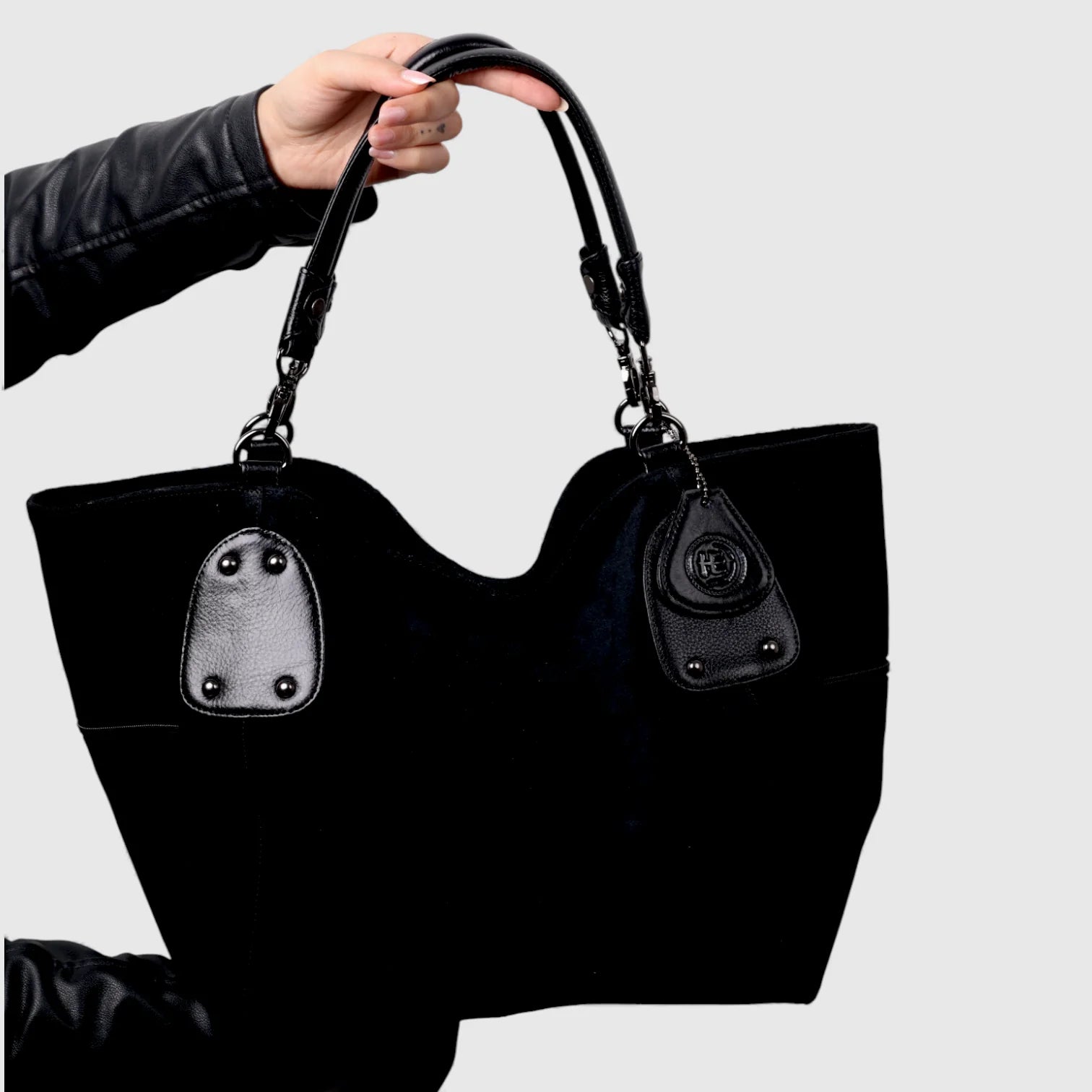 Monarch Luxe Suede Leather Convertible Tote Handbag – Black Colour