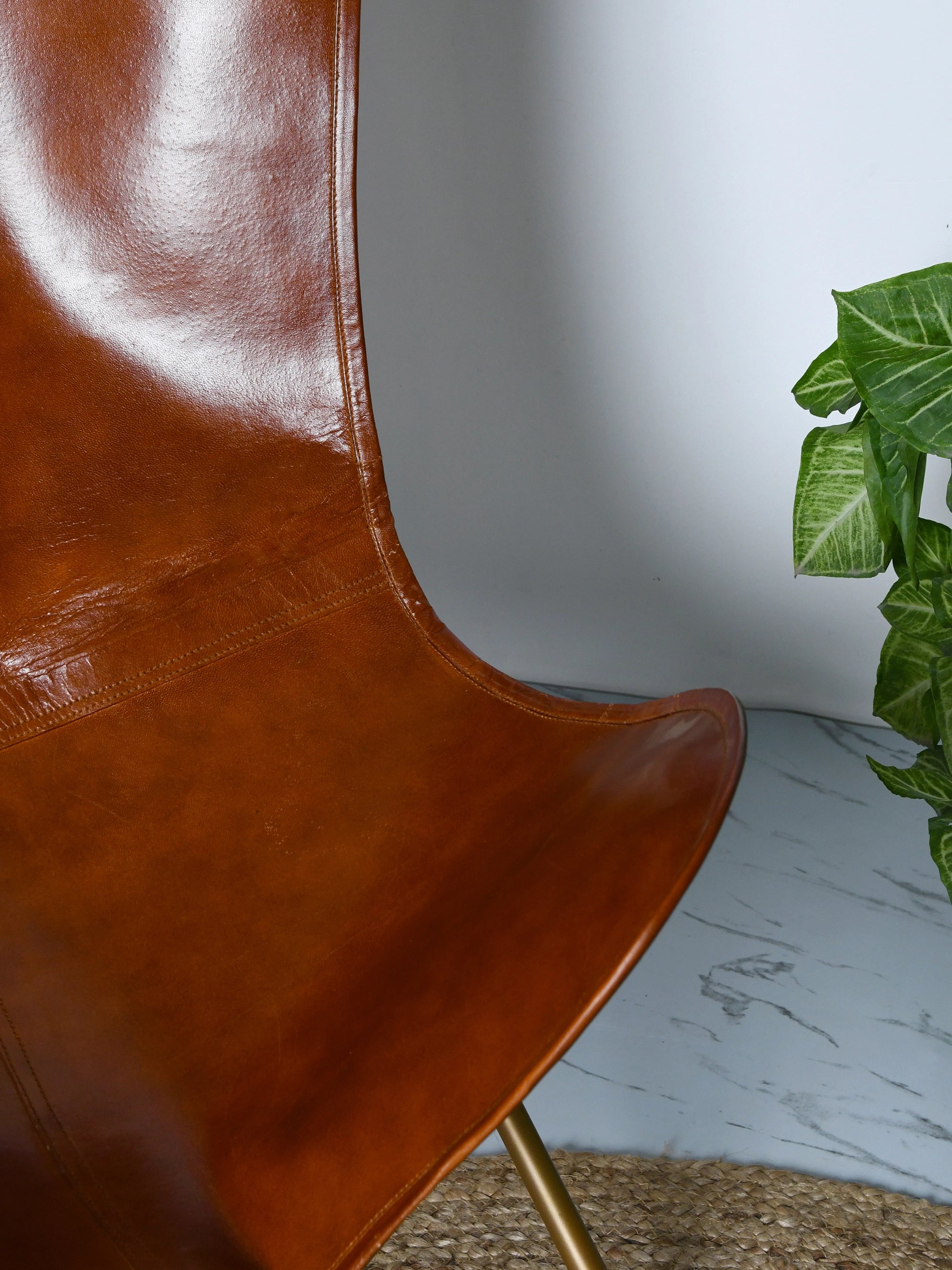 Genuine Goat Leather Butterfly Chair - Gold Frame