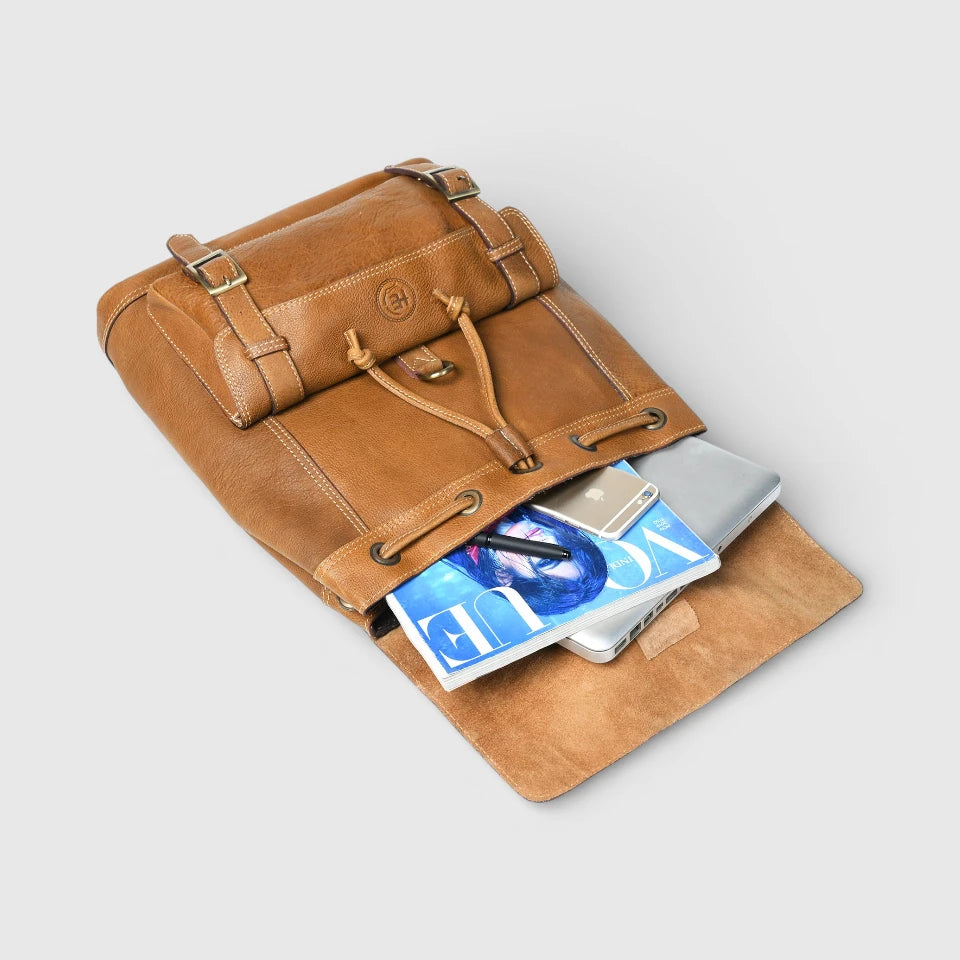 Heritage Explorer Vintage Leather Backpack – Multi-Pocket Travel & Work Backpack| Tan colour