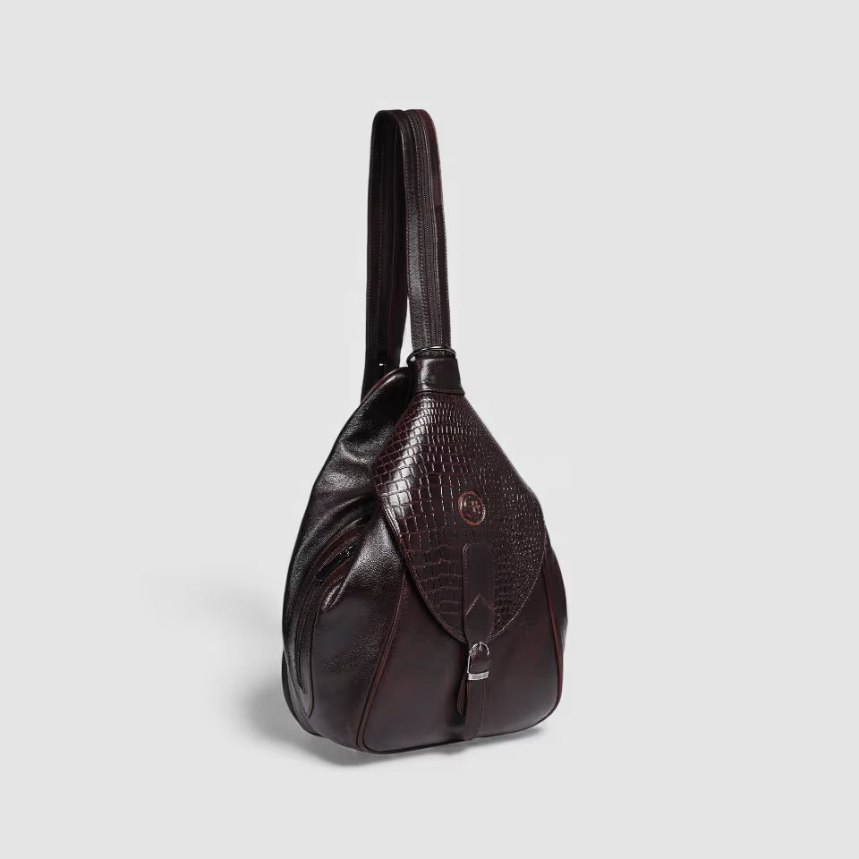 Croco Leather Shoulder Bag - Maroon colour