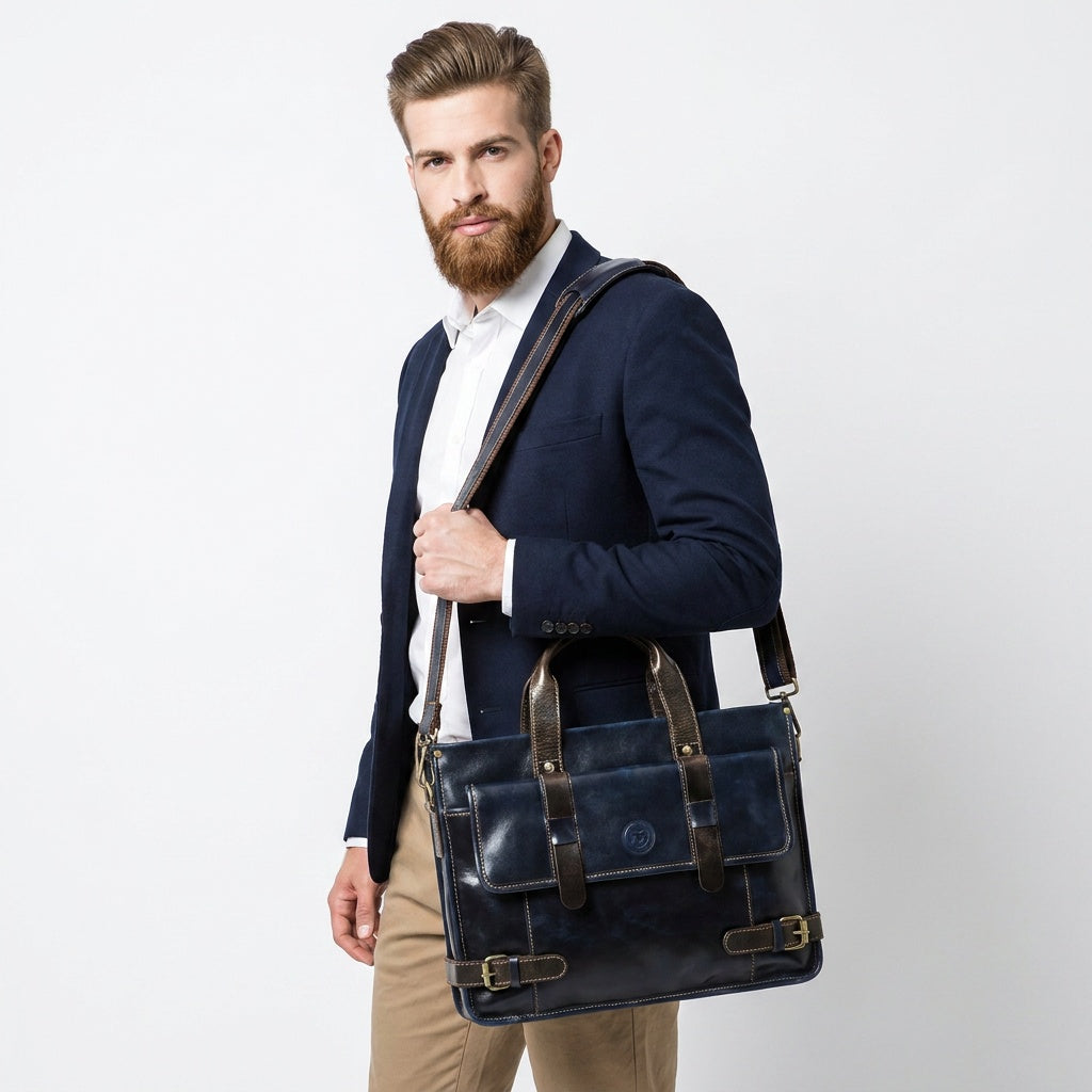Heritage Leather Laptop Bag-Midnight Blue