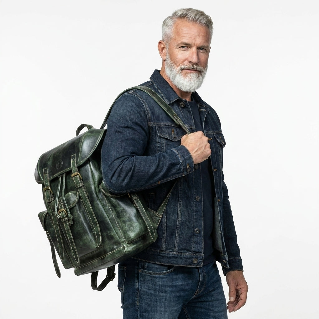 Outlander Vintage Buffalo Leather Backpack – Forest Green