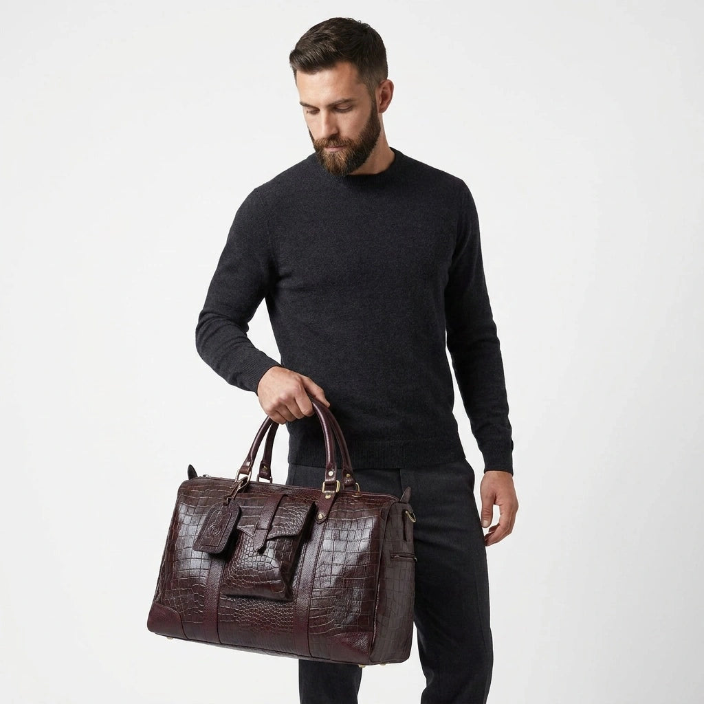 Scarlet Croco Voyager Duffle Bag - Expresso brown