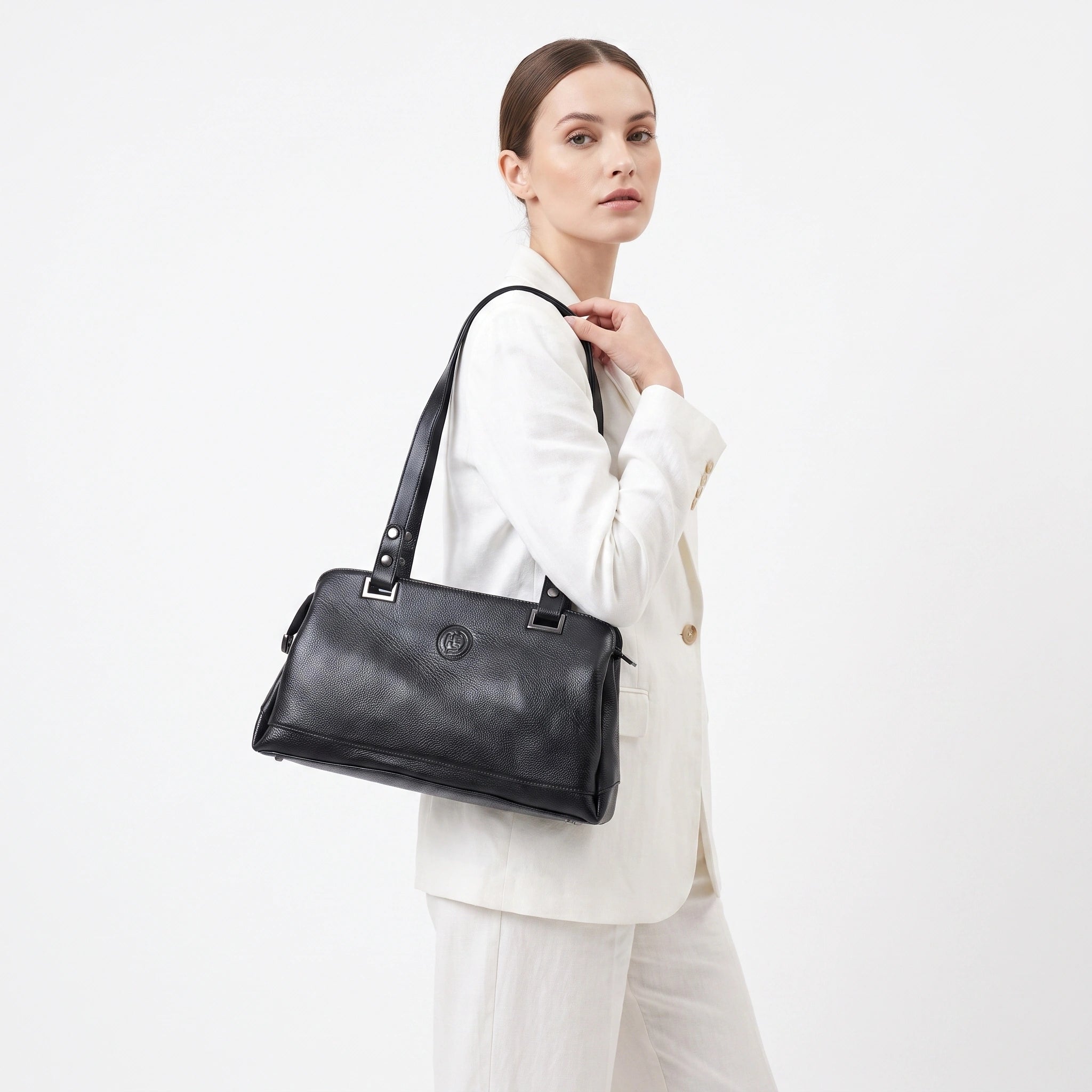 Elena Leather Shoulder Bag - Black Colour