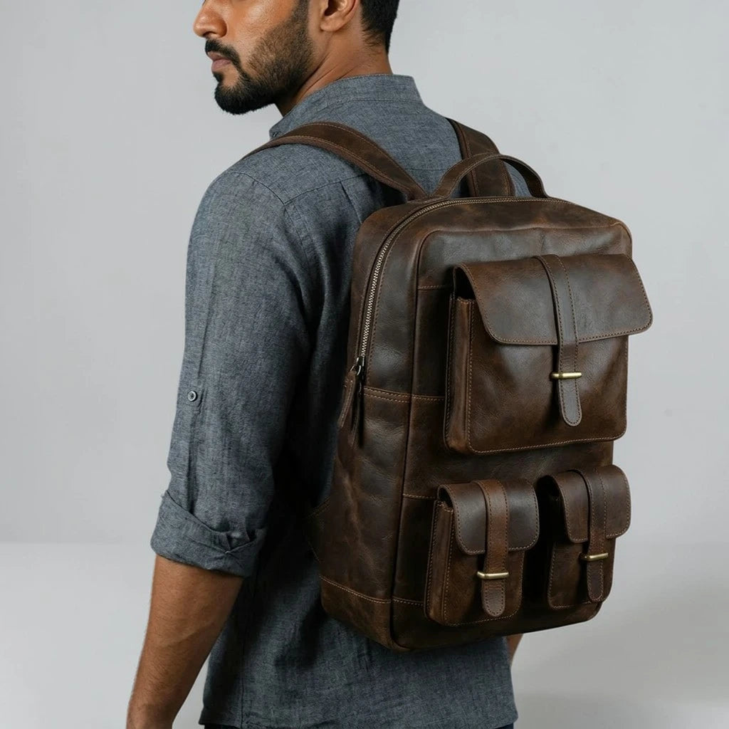 Hestern TerraLux Leather Backpack - Expresso Brown
