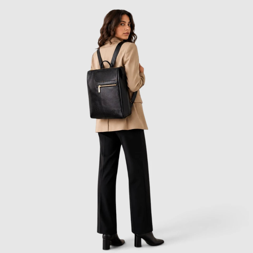 Harper Convertible Leather Backpack – Black