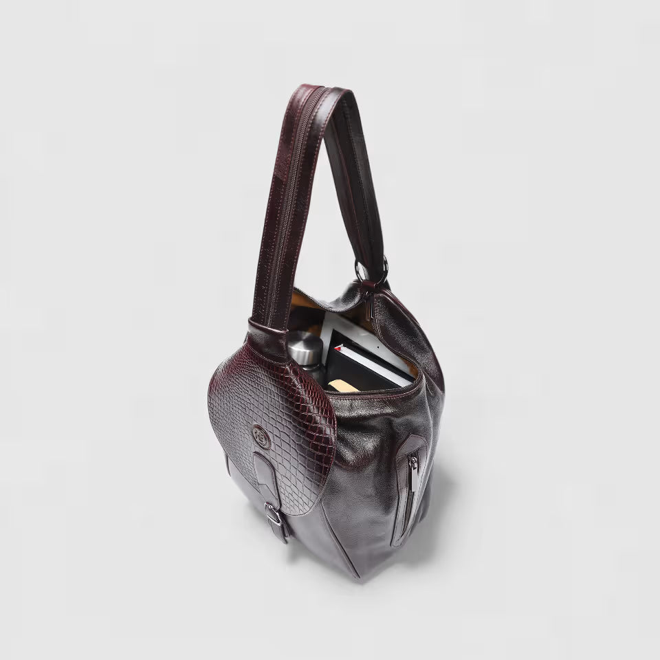 Croco Leather Shoulder Bag - Maroon colour